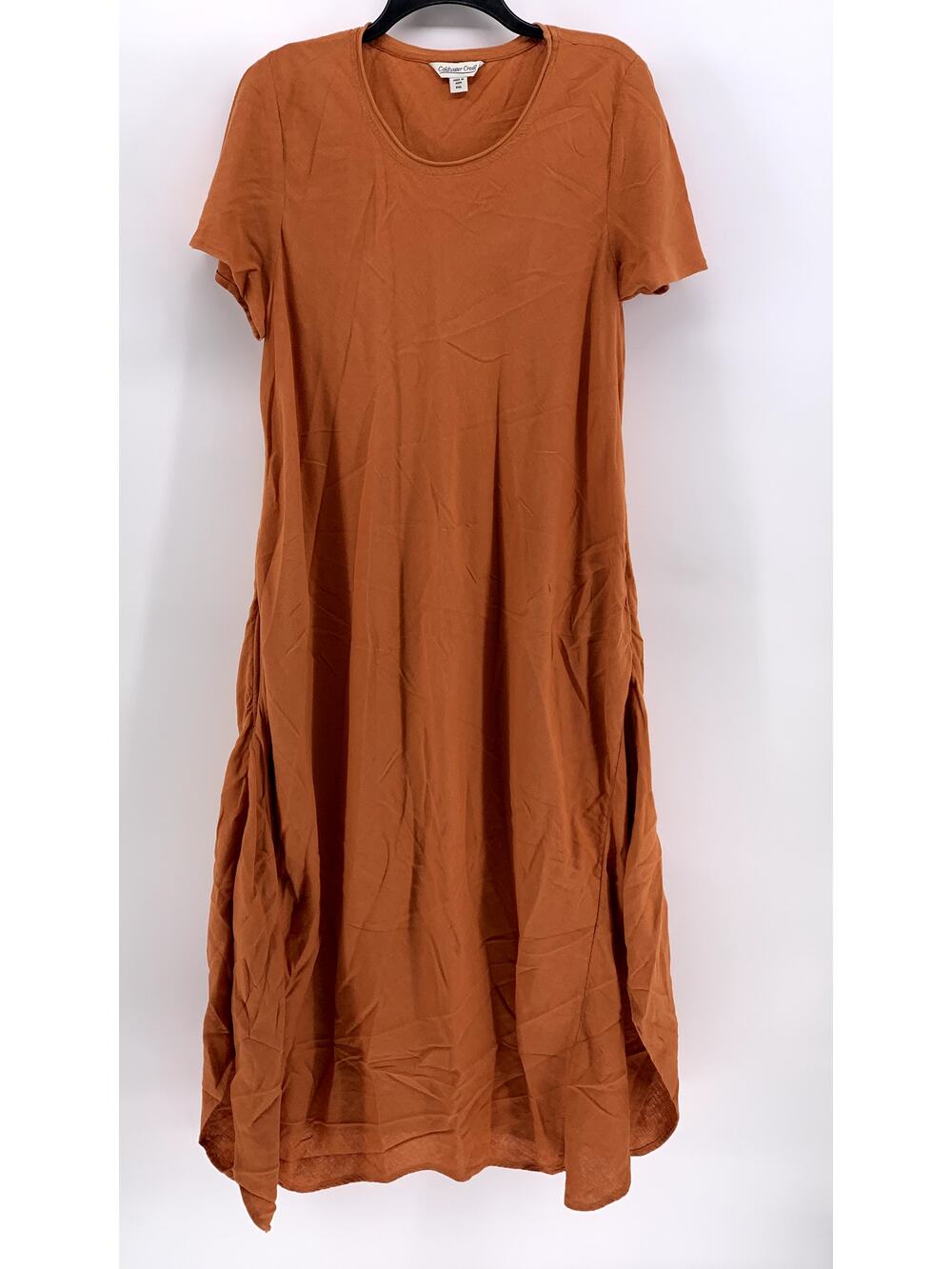 COLDWATER CREEK Women's Petite Orange Solid Linen-Blend Maxi Dress SZ PXL